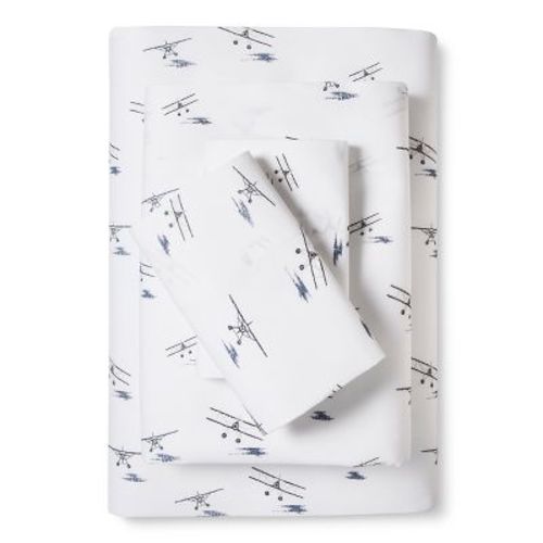 Twin Printed Pattern Percale Cotton Sheet Set Sea Planes - Eddie Bauer