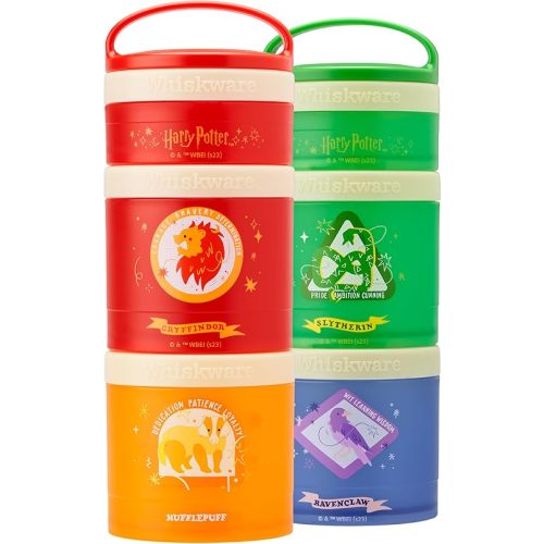 Whiskware Harry Potter Stackable Snack Containers for Kids and Toddlers, 3 Stackable Snack Cups for School and Travel, House Set, (Pack of 2)