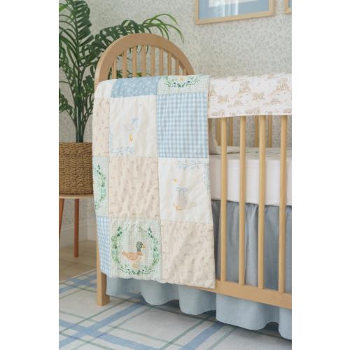Baby Boy Crib Quilt, Duck, Goose, Bunnies, Plaid, Organic Cotton, Plaid, Green and Blue, Comforter, Cottage Nursery Decor, Heirloom