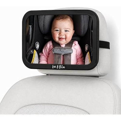 Leo&Ella Baby Car Mirror Medium Size with 360° Adjustable Mount Ultra Clear Infant View, Shatterproof, Adjustable Mount, Premium Car Seat Mirror for Rear Facing Seats
