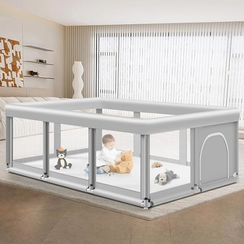 Large Baby Playpen for Babies and Toddlers, Playpen 74×50, Large Baby Play Yards Indoor & Outdoor, Sturdy Safety Baby Play Pen with Soft Breathable Mesh, Toddlers Activity Center with Anti-Slip Base
