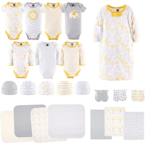 The Peanutshell Baby Layette Gift Set for Boys or Girls - 23 Piece New Born Unisex Gift Set, Baby Clothes & Newborn Essentials Must Haves - Newborn Clothes 0-3 Months - Safari Themed
