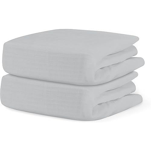 Newton Baby Organic Fitted Crib Sheets (2-Pack) - Ultra Breathable and Soft, 100% Organic Muslin Cotton, Twilight Grey, Fits All Standard Cribs