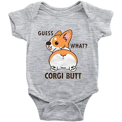 GKrepps Cute Guess What Corgi Butt Short Sleeve Newborn Romper Cute Baby Clothes