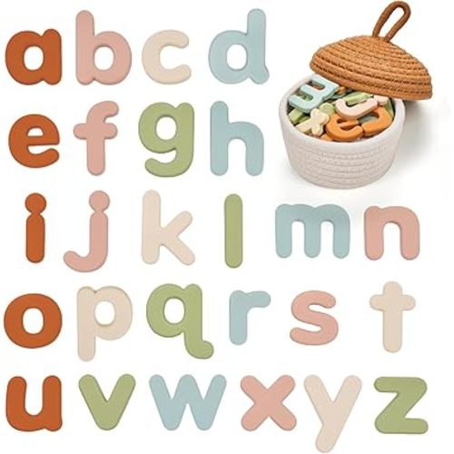 JoyCat Silicone Alphabet Magnetic Letters, 26 Lowercase ABC Fridge Magnets for Toddlers & Kids, Preschool Learning Refrigerator Toy Set, Birthday Gifts for Boys Girls (Muted Color)