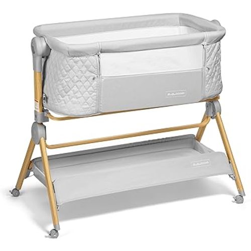 3 in 1 Baby Bassinet with Wheels, Portable Bedside Sleeper for Baby 3 Adjustable Heights & Foam Mattress, Bedside Crib for Newborns & Infants with Storage Basket, Carry Bag Included