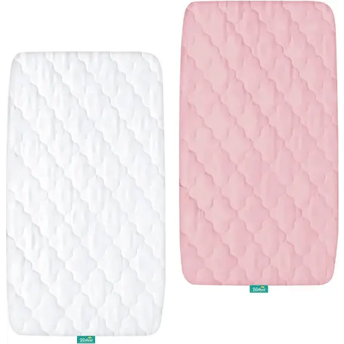 Bassinet Mattress Pad Cover, Waterproof, Fits for All Mainstream Bassinet - Rectangle,Oval,Hourglass, 2 Pack, Ultra Soft Microfiber Surface, Washer & Dryer, White and Pink
