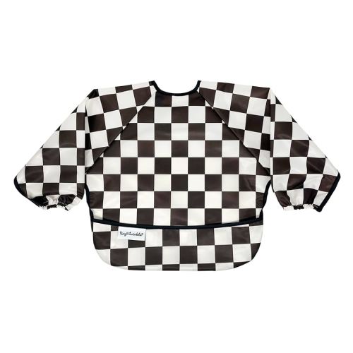 Tiny Twinkle Mess Proof Baby Bib,Waterproof Smock Baby Bib for Eating,Machine Washable Long Sleeve Bib,Baby Led Weaning,Toddler Bib,BLW Supplies(Checkers Black, Small 6-24 Months)