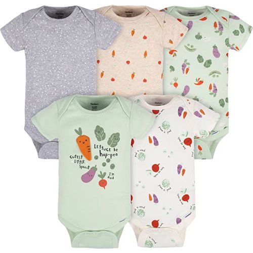 Gerber Unisex Baby 5-Pack Short-Sleeve Onesies - 3-6 Months - Happy Veggies