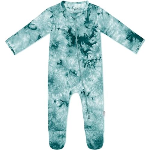 Jimonda Baby Girls Boys Footed Pajamas,Rayon From Bamboo,2 Way Zipper Long Sleeve Soft Sleeper Pjs,Infant Tie-dye Romper - Green Tie Dye - 3-6 Months