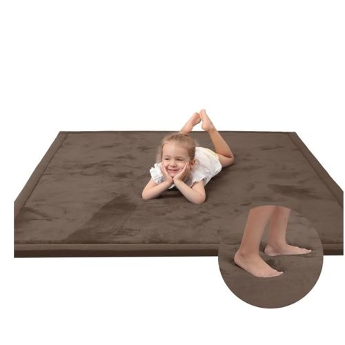 Baby Play Mat for Floor,1.3" Thick Elasti-Foam 50x50 Playpen Mat for Toddlers Infant Kids,Water-Repellent Soft Coral Velvet Tummy Time Mat,Non Slip Crawling Mat,Tatami Mat(Dark Brown)