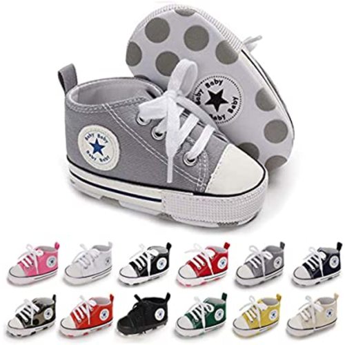 Unisex Baby Boys Girls Shoes, Newborn Infant Non-Slip Canvas Denim High Top Sneakers, Toddler First Walkers Shoes
