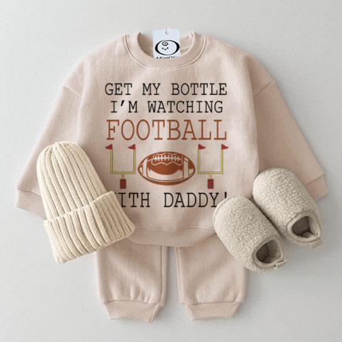 GET MY BOTTLE I'M WATCHING FOOTBALL WITH DADDY Baby Beige 2-Piece Set