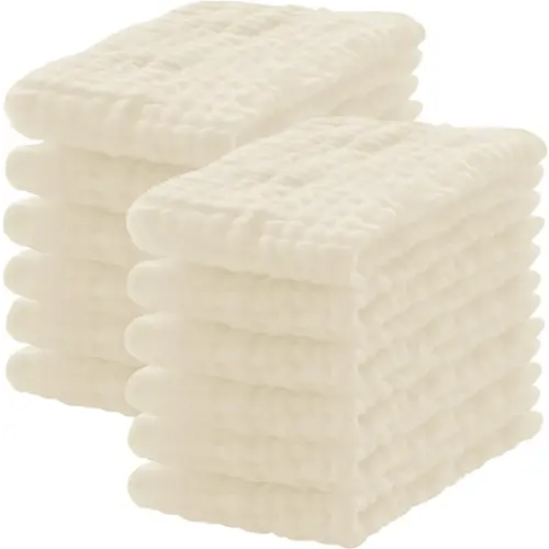 12 Pack Muslin Burp Cloths 100% Cotton Muslin Cloths Large 20''x10'' Extra Soft and Absorbent Baby Burping Cloth - Ivory