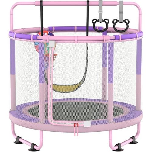 LANGXUN 60" Trampoline for Kids, 5ft Mini Toddler Indoor & Outdoor Trampoline with Net, Basketball Hoop & Dart Board, Birthday Gifts for Boys & Girls, Baby Toddler Christmas Toys