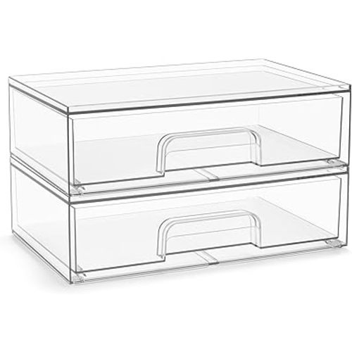 Sorbus Acrylic Storage Containers - 2 Pack, Stackable Storage Bins Set for Bathroom Organization - Clear Acrylic Drawer Organizers - Makeup Case Pull-Out Drawers (12.1’’ Wide)