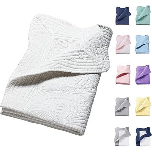 PEACELOVER Embossed Neutral Baby Quilt Durable, Lightweight Baby Blankets Four Seasons for Personlized Monogram Cotton Quilted Blanket Toddler Quilt for Boys and Girls 46x36 Inches (White)