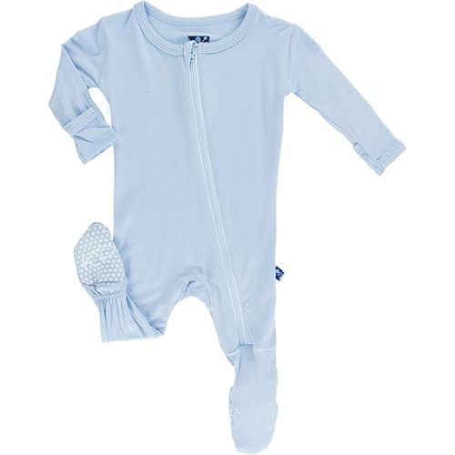 KicKee Solid Color Footie with Zipper, Jammies, Stylish One-Piece Pajamas, Comfortable Sleepwear for Babies and Kids (Pond - 6-9 Months)