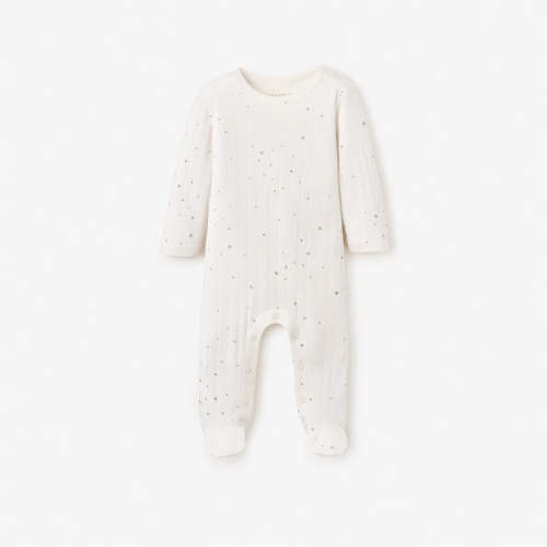 White Celestial Printed Organic Cotton Ribbed Baby Jumpsuit - 0-3 Months
