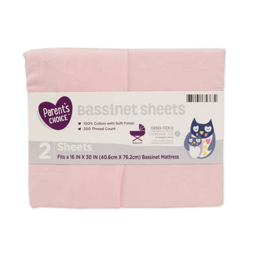 Parent's Choice 100% Cotton Bassinet Fitted Sheets, Pink, 2-Pieces