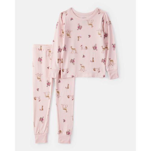 Girls Deer & Floral Print PurelySoft Long-Sleeve 2-Piece Pajamas - Pink - Carter's | Carter's