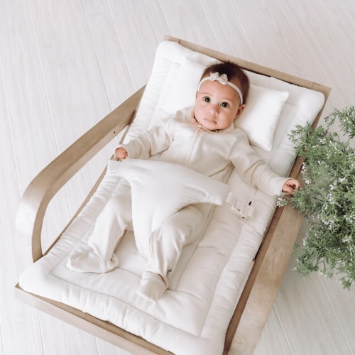 om rocker | ivory fabric | grey wood