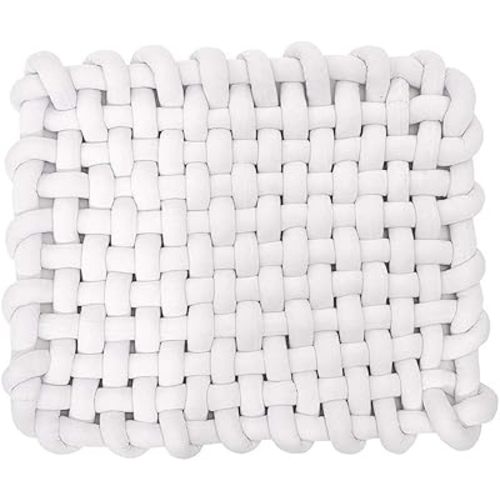 Wonder Space Knotted Braided Plush Mat, Baby Infant Newborn Sleeping Tummy Time Playing Nursery Rug Knot Floor Cushion, Handmade Pure Soft Fabric, Fashion Cute Toddler Children Room Decor, White