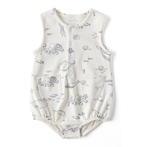Baby Life Aquatic Print Organic Cotton Romper, 0-3M, White
