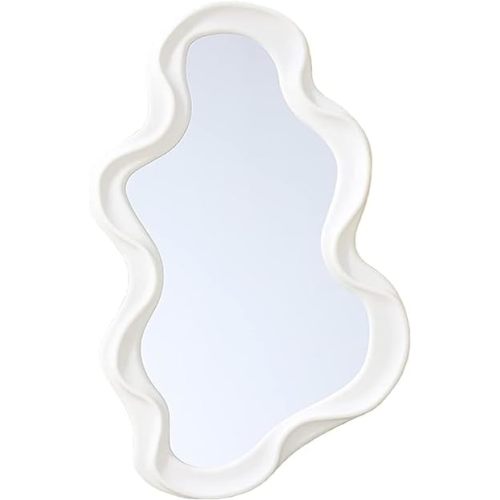 Mokoze Asymmetrical Wall-Mounted Mirror, Creative Unique Decorative Mirrors, Funky Wavy Mirror 16.14"x9.84" Irregular Border White Mirror for Bathroom Living Room Decoration
