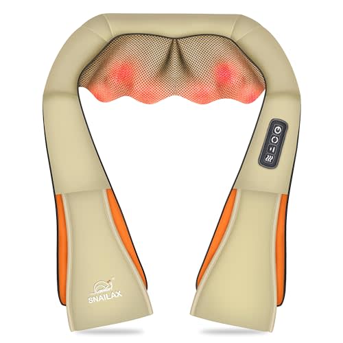 Snailax Shiatsu Neck and Shoulder Massager, Gifts for Men,Back Massager with Heat, Deep Kneading Electric Massage Pillow for Neck, Back, Shoulder,Foot Body (Beige)