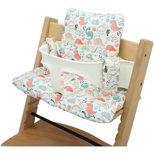 Waterproof & Compatible Stokke Tripp Trapp Cushion Set - Easy to Clean - Made in Korea - 100% Cotton Stokke Tripp Trapp High Chair Cushion Set (Dino Friends)