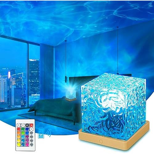 Ocean Wave Projector Light, Rechargeable 16 Colors Luminorthe Cube Lamp, Water Ripple Lamp with Remote Control, 3D Night Light for Bedroom, Home, Party Mood Lighting