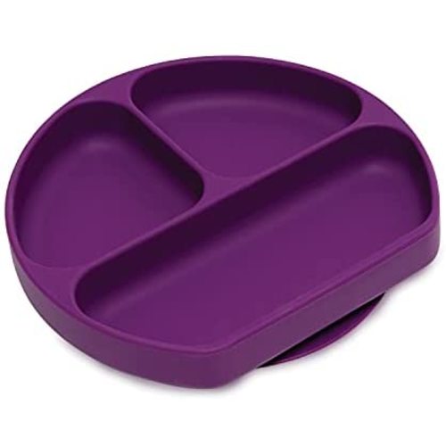 Bumkins Silicone Grip Dish, Suction Plate, Divided Plate, Baby and Toddler, BPA Free, Microwave and Dishwasher Safe – Purple