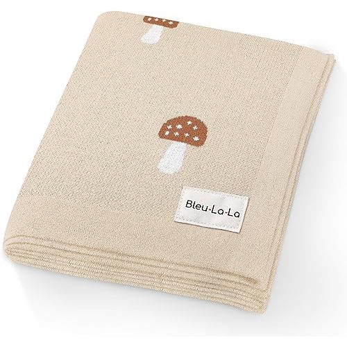Unisex Baby Swaddle Blanket 100% Cotton Buttery Soft Cozy Receiving Swaddle Crib Stroller Blanket for Shower Gift Registry for Newborns, Infants, Toddlers (Mushroom - Cream)