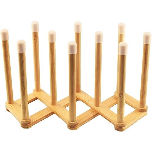 Bamboo Retractable Bottle Drying Rack Cup Dish Drying Racks,Sports Water Bottle and Mug Drainer Stand, Plastic Bag Dryer Rack and Multifunctional Drying Rack for Kitchen Countertop