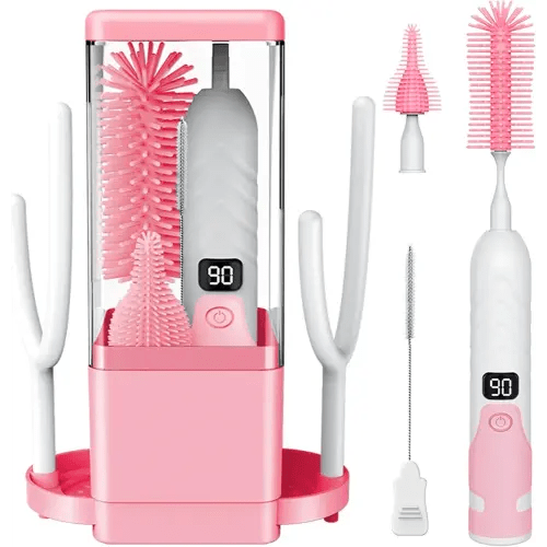 Electric Bottle Brush Cleaner,Electric Baby Bottle Brush Cleaner, Baby Bottle Washer,8 in 1Automatic Bottle Cleaner Brush Set,Pink