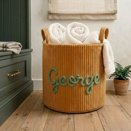 Custom Name Laundry Basket, Personalized Nursery Hamper, Dorm Room Decor, Kids Toy Bin, Baby Shower Gift, Soft Corduroy Storage Hamper