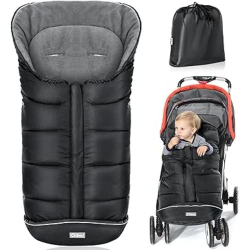Orzbow Universal Footmuff for Stroller, Winter Warm Baby Stroller Bunting Bag, Waterproof Windproof Warm Polar Fleece Lined for Toddler Stroller Sleeping Bag, Black