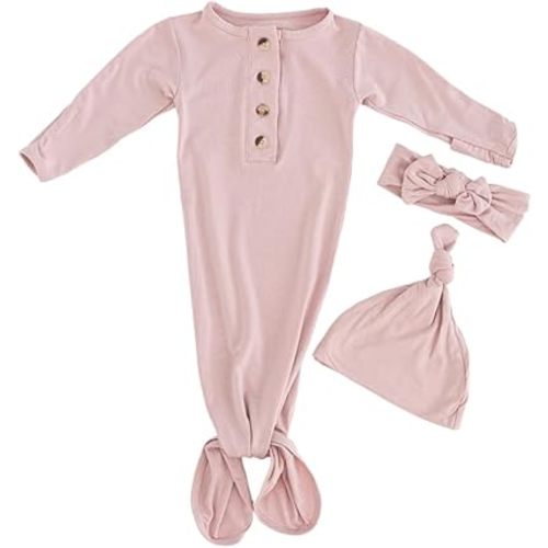 Newborn Knotted Baby Gown and Hat Set for Baby Boy or Baby Girl
