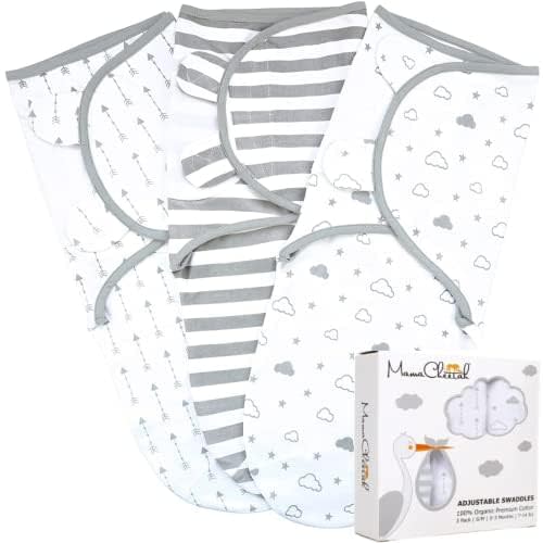 Mama Cheetah Baby Swaddle Sack 3-6 Month, Organic Cotton Swaddling Sleep Sack, Swaddle for Large Babies, Large Swaddle Wrap, Easy Swaddles for Boy Girl, 3-Pack, Grey