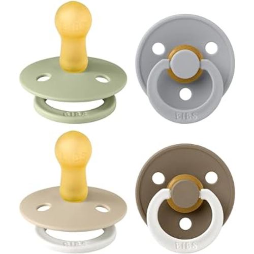 BIBS Colour Soother 4-Pack | BPA Free Dummy Pacifier | Round Nipple | Natural Rubber Latex | Made in Denmark | Size 6-18 Months | Vanilla Glow Mix