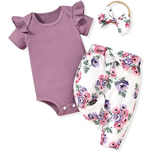 Aalizzwell Baby Girls Ribbed Bodysuit Pants Outfits Spring Summer Clothes