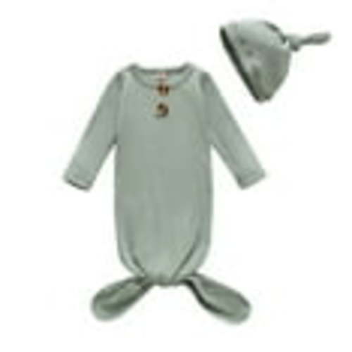 WIBACKER Unisex Newborn Baby Cotton Sleeper Gowns with Cap Long Knotted Sleeping Bag 0-3 Months