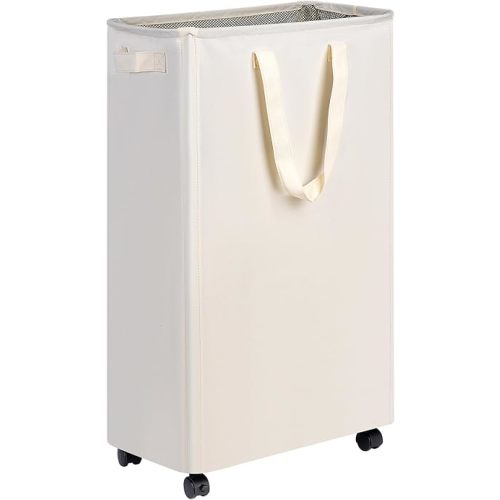 Slim Laundry Hamper with Wheels, Rolling Laundry Basket for Clothes, Small Laundry Basket for Bedroom, Dorm and Laundry Room, 75L (19.8 Gallons) Beige