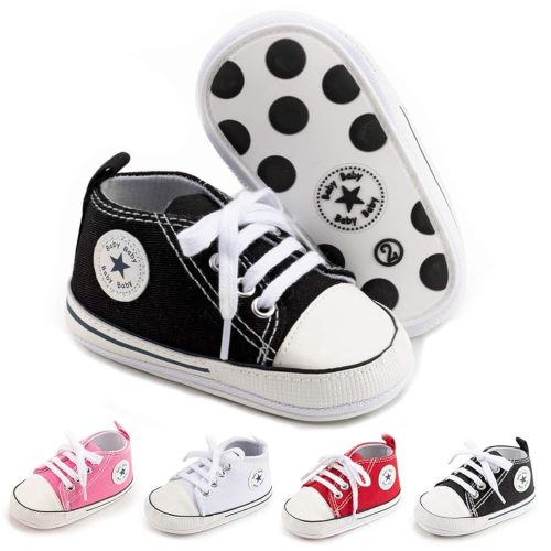 Meckior Baby Girls Boys Canvas Sneakers Soft Sole High-Top Ankle Infant First Walkers Crib Shoes