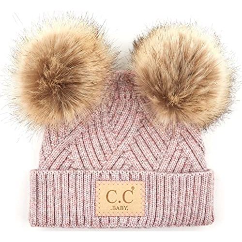 Funky Junque Exclusives Baby Infant Beanie Knit Warm Winter Double Pom Pom Skull Cap Hat