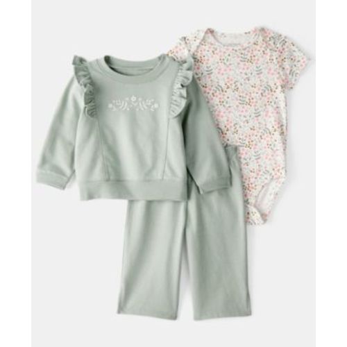 Baby Girls' Floral Sweatshirt, Bodysuit and Pants, 3-Piece Set