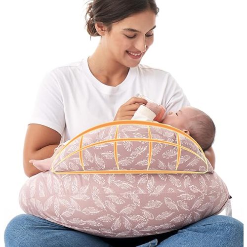 Momcozy Original Nursing Pillow for Breastfeeding - Innovative Safety Guard | Adjustable Waist Strap for All Body Types, Wider Surface for More Support, Removable Cotton Cover, Pink Snuggle