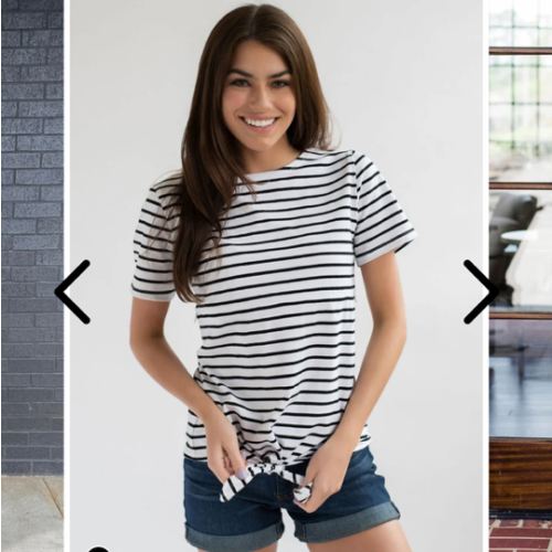 Striped Nursing T-shirt With Front Tie- Hidden Zipper - Black/White