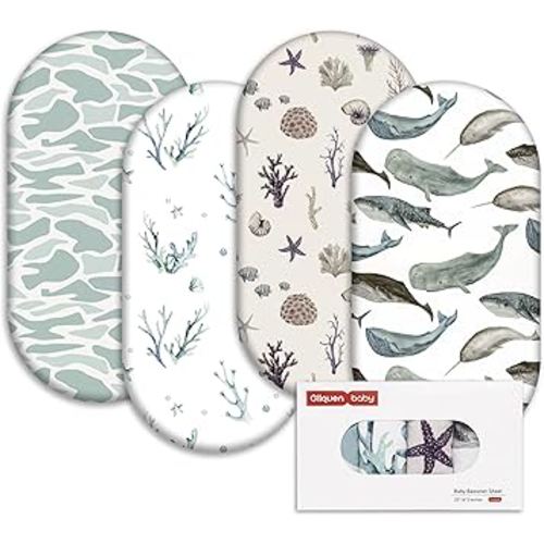 Gllquen Baby Bassinet Sheets 4 Pack, Breathable Cozy Fitted Mattress Sheet, Elastic Travel Crib Fashionable Pattern, Standard Cradle Safe Sheets for Baby Boys Girls 32"x16" (Marine)